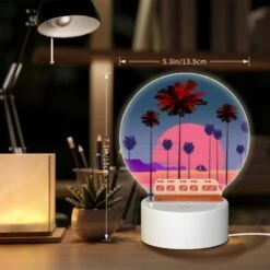 Round Acrylic Night Light, A Red And White Van Is Parked In Front Of A Palm Tree. -Pattern Diy Shop 003f125118665d16cf051f90e31ed0c3eb8fa057