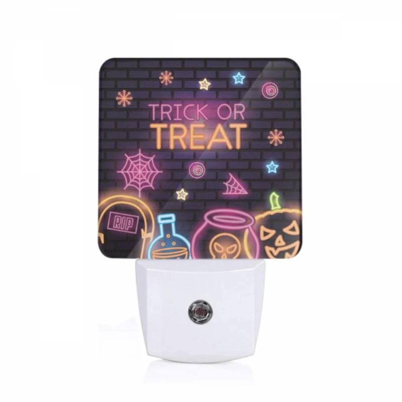 Night Light, A neon sign that says "trick or treat" with a pumpkin and a skull. Night Light, A Neon Sign That Says "trick Or Treat" With A Pumpkin And A Skull. -Pattern Diy Shop 030aee74eeb1c6d536afd21ae026f031dcf115ce