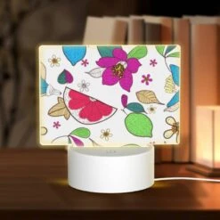 Rectangular Acrylic Night Light, A Colorful Floral Pattern With Leaves And Flowers.