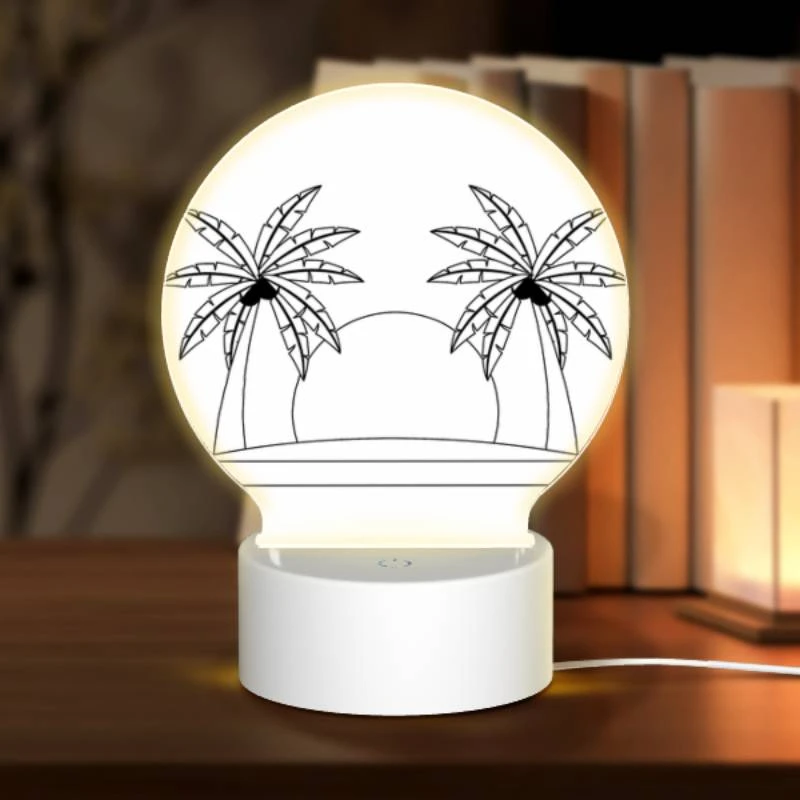 Round Acrylic Night Light, A black and white drawing of a hat with two palm trees on either side. Round Acrylic Night Light, A Black And White Drawing Of A Hat With Two Palm Trees On Either Side. -Pattern Diy Shop 0515c62af4e0b3dc309fb1b58b332b900319f164
