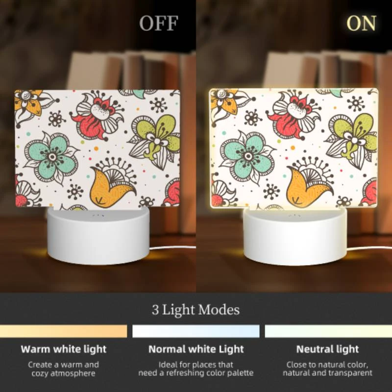 Rectangular Acrylic Night Light, A colorful floral pattern with a bird and a fox. Rectangular Acrylic Night Light, A Colorful Floral Pattern With A Bird And A Fox. -Pattern Diy Shop 051a6bb6dd938d099be73df7e9588b0e71925519