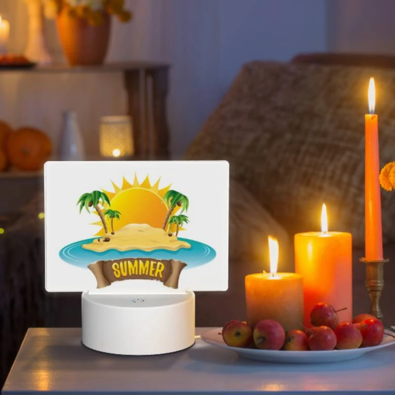 Rectangular Acrylic Night Light, A sunny beach with a palm tree and a sandy shore. Rectangular Acrylic Night Light, A Sunny Beach With A Palm Tree And A Sandy Shore. -Pattern Diy Shop 0525878a4338040fc662a637fab28dd6c1871dc1
