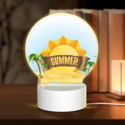 Round Acrylic Night Light, A Cartoon Sun With The Words "Summer" Written On It.