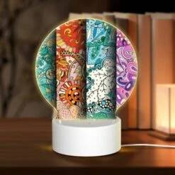 Round Acrylic Night Light, Four Different Colored Designs Of A Sunflower.
