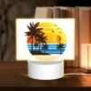Rectangular Acrylic Night Light, A Sunset With Palm Trees And Birds.
