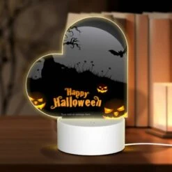Love Acrylic Night Light, A Halloween Poster With A Tree And Bats.