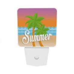 Night Light Set Of 2, A Colorful Cartoon Of A Palm Tree And The Word "summer" On A Beach. -Pattern Diy Shop 0966c1a6de1ed84a05931afbab4bc533d726edfc
