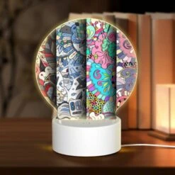 Round Acrylic Night Light, Four Colorful And Artistic Designs Are Displayed Side By Side.