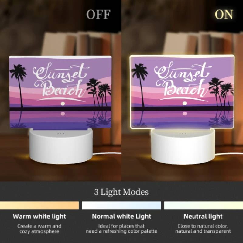 Rectangular Acrylic Night Light, A sunset beach sign with a moon in the background. Rectangular Acrylic Night Light, A Sunset Beach Sign With A Moon In The Background. -Pattern Diy Shop 0f8b8ec215fae1d3e9a4367c46e78517b9a223f9