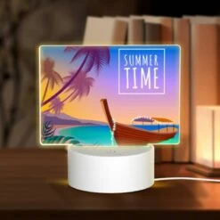 Rectangular Acrylic Night Light, A Boat With Lights On It Is Floating On The Water.