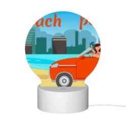 Round Acrylic Night Light, A Man And A Woman Are In A Red Car -Pattern Diy Shop 1065ed378304fbcafe93d57c9b732b9753a06a23