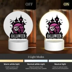 Round Acrylic Night Light, A Halloween Poster With A Pink Background And A Haunted House. -Pattern Diy Shop 11330159513ec92e5d1a0472860270d672609d55
