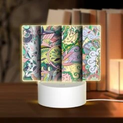 Rectangular Acrylic Night Light, Three Colorful Designs Are Displayed On A Wall.