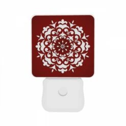 Night Light Set Of 2, A White And Red Flower Design On A Red Background. -Pattern Diy Shop 1251ee5534de0634bd75f7e1e19e27ed94ab761b