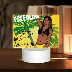 Rectangular Acrylic Night Light, A Woman With A Yellow Bikini Is Standing In Front Of A Tree With Birds Flying Around Her.