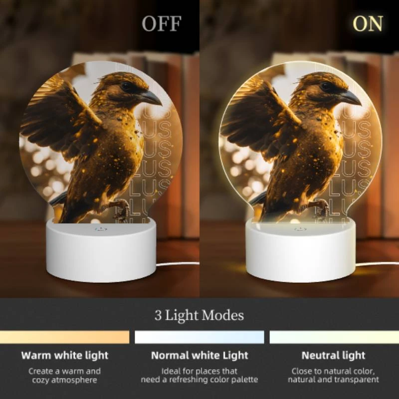 Round Acrylic Night Light, A bird with a yellow body and brown wings is perched on a branch. Round Acrylic Night Light, A Bird With A Yellow Body And Brown Wings Is Perched On A Branch. -Pattern Diy Shop 16475620003d007840cd95b09c8f8f06c780f72b