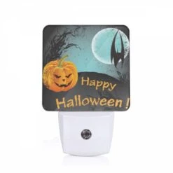 Night Light, A Happy Halloween Sign With A Pumpkin And A Bat.
