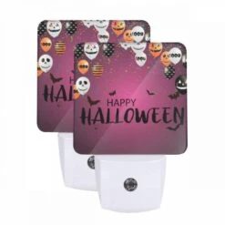 Night Light Set Of 2, A Purple Background With A Halloween Message.