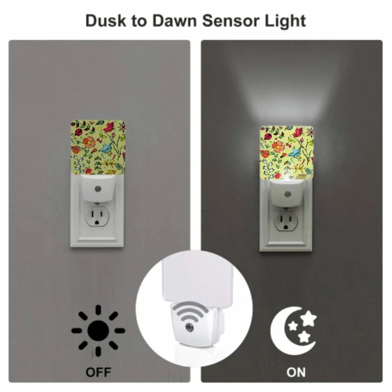 Night Light Set of 2, A colorful flower pattern with a bird and a ladybug. Night Light Set Of 2, A Colorful Flower Pattern With A Bird And A Ladybug. -Pattern Diy Shop 1b2147ac5f1e561dcc48ef2182a5dcb880396962