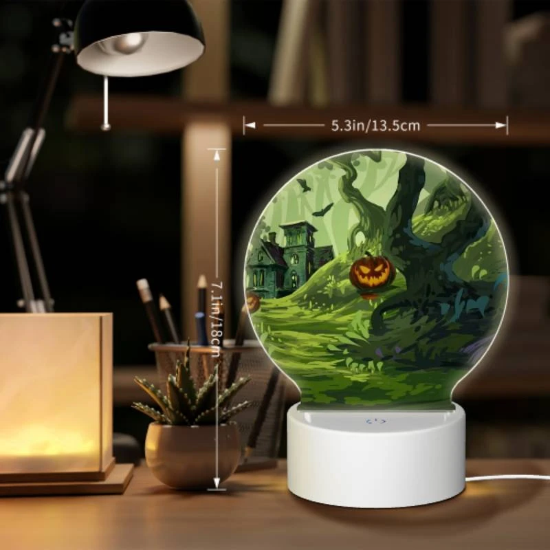 Round Acrylic Night Light, A colorful cartoon scene of a house with a pumpkin on the doorstep and a tree with a pumpkin on it. Round Acrylic Night Light, A Colorful Cartoon Scene Of A House With A Pumpkin On The Doorstep And A Tree With A Pumpkin On It. -Pattern Diy Shop 1b5858f38e39001b40ff4c3d159f5f8cff0379cb