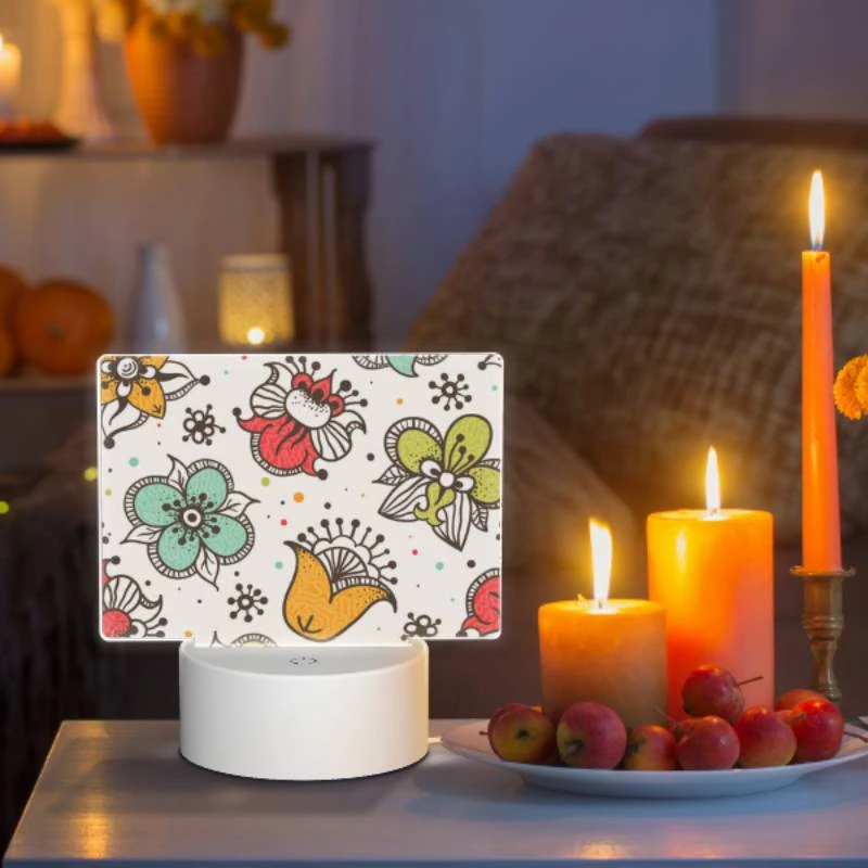 Rectangular Acrylic Night Light, A colorful floral pattern with a bird and a fox. Rectangular Acrylic Night Light, A Colorful Floral Pattern With A Bird And A Fox. -Pattern Diy Shop 1ba5b51f618ba9dc96cf0da79630991daa0a0ab8
