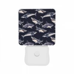 Night Light Set Of 2, A Pattern Of Sharks On A Blue Background. 8 Night Light Set Of 2, A Pattern Of Sharks On A Blue Background. -Pattern Diy Shop 1d1b3fba75d9252a25e0648cd567bdf0e89374eb