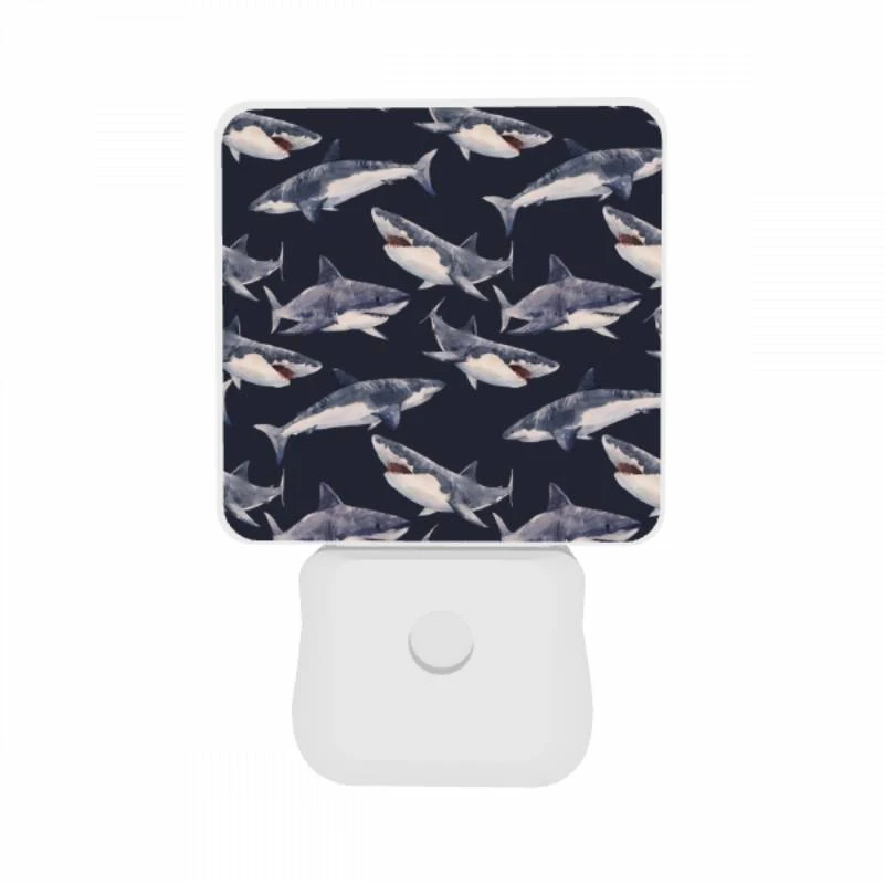 Night Light Set of 2, A pattern of sharks on a blue background. Night Light Set Of 2, A Pattern Of Sharks On A Blue Background. -Pattern Diy Shop 1d1b3fba75d9252a25e0648cd567bdf0e89374eb