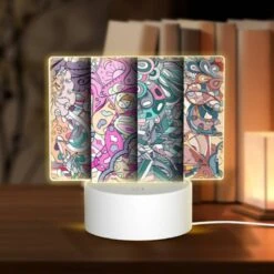 Rectangular Acrylic Night Light, Three Colorful Designs Are Displayed On A Wall.