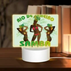 Rectangular Acrylic Night Light, A Colorful Advertisement For Rio De Janeiro Featuring Two Women In Bikinis.