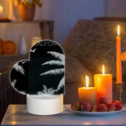 Love Acrylic Night Light, A Black And White Image Of A Palm Tree With Birds Flying Around It. -Pattern Diy Shop 25d46dc55fe1e75588ed87d319ce86bb0acd7b9c