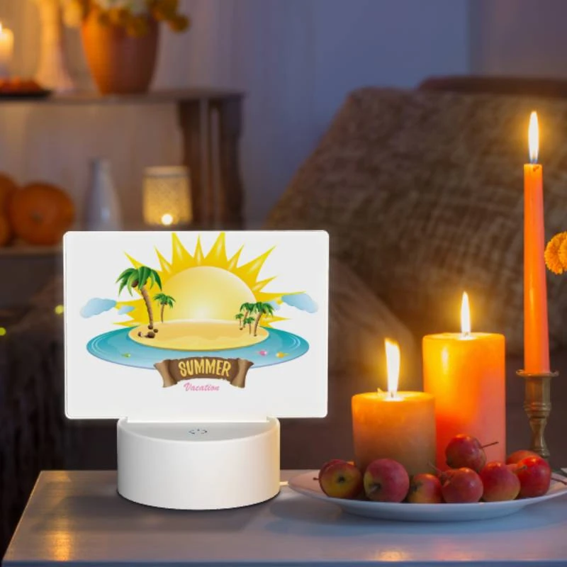 Rectangular Acrylic Night Light, A cartoon of a sunny beach with palm trees and a sun. Rectangular Acrylic Night Light, A Cartoon Of A Sunny Beach With Palm Trees And A Sun. -Pattern Diy Shop 27e2d9d4445d3d207c678cfeccf2e2ee71efe6cc