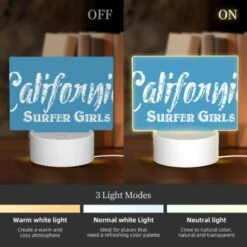 Rectangular Acrylic Night Light, A Blue Sign That Says "California Surfer Girls.". -Pattern Diy Shop 2994628b36274156ec35839df67ee325f169d682