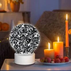 Round Acrylic Night Light, A Black And White Pattern Of Leaves. 6 Round Acrylic Night Light, A Black And White Pattern Of Leaves. -Pattern Diy Shop 2af7ccadfbb0f58a53a0adb73346c352545040e5
