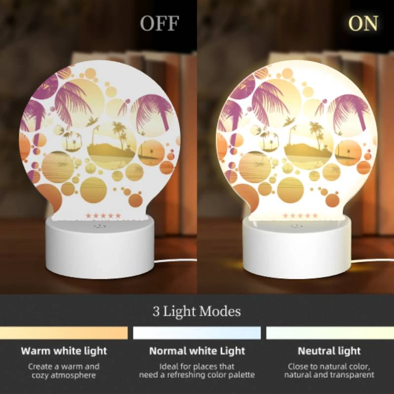 Round Acrylic Night Light, A colorful beach scene with palm trees and a sunset. Round Acrylic Night Light, A Colorful Beach Scene With Palm Trees And A Sunset. -Pattern Diy Shop 2b7ce50954d7905991b1a330dace3c1bb8806a1d