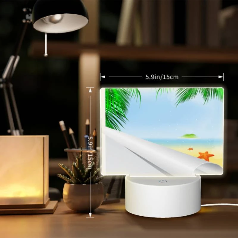 Rectangular Acrylic Night Light, A painting of a beach with palm trees and a starfish. Rectangular Acrylic Night Light, A Painting Of A Beach With Palm Trees And A Starfish. -Pattern Diy Shop 2cb5c74cd845163d2a18975033e824c406e3593c