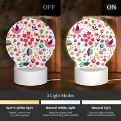Round Acrylic Night Light, A Colorful Bird With A Flower In Its Mouth. -Pattern Diy Shop 2d9bd8620a8eaca8410692b492f69ddcee1e7ca9
