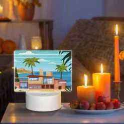 Rectangular Acrylic Night Light, A House Is Situated On A Beach With A Palm Tree In Front Of It. 6 Rectangular Acrylic Night Light, A House Is Situated On A Beach With A Palm Tree In Front Of It. -Pattern Diy Shop 30564462609ab70fd312e74afa62188d74b03a06