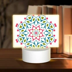Rectangular Acrylic Night Light, A Colorful Flower Design With Pink And Blue Colors.