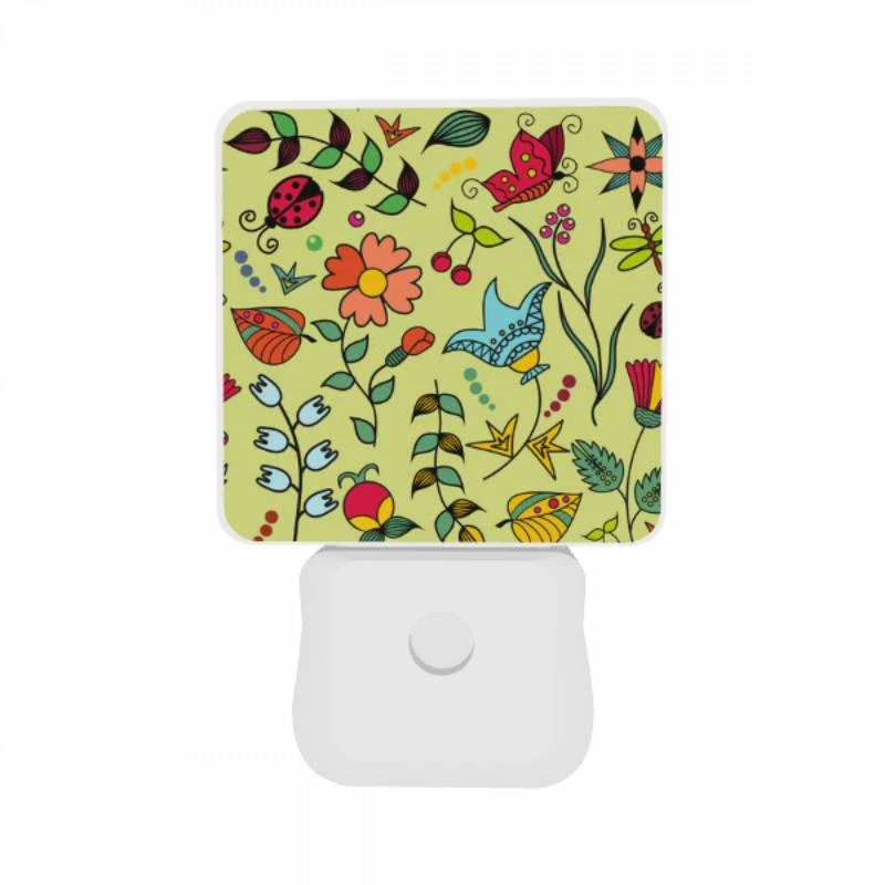 Night Light Set of 2, A colorful flower pattern with a bird and a ladybug. Night Light Set Of 2, A Colorful Flower Pattern With A Bird And A Ladybug. -Pattern Diy Shop 30fccf12125d3de69c41542c409d4de3e5b3661c