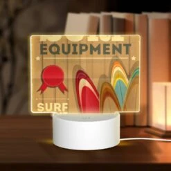 Rectangular Acrylic Night Light, A Poster Advertising Surf Equipment.