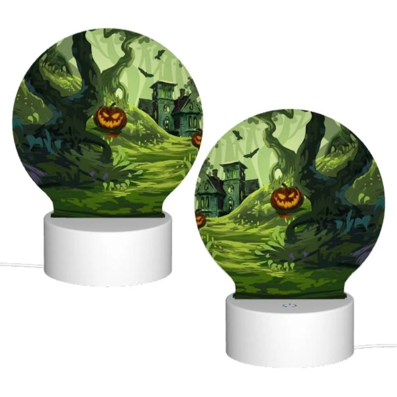 Round Acrylic Night Light, A colorful cartoon scene of a house with a pumpkin on the doorstep and a tree with a pumpkin on it. Round Acrylic Night Light, A Colorful Cartoon Scene Of A House With A Pumpkin On The Doorstep And A Tree With A Pumpkin On It. -Pattern Diy Shop 34aa3adda063572628d60800a3211186c90805b4