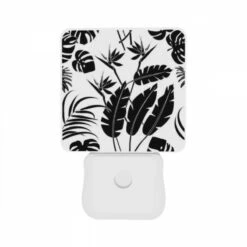 Night Light Set Of 2, A Black And White Image Of A Leafy Plant With A Flower. -Pattern Diy Shop 35c88a48be5d2c86c13e4a7ad406ca6c82cac682