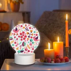 Round Acrylic Night Light, A Colorful Bird With A Flower In Its Mouth. -Pattern Diy Shop 372f6ae406f07c52b6d24ecfe6507adea986271f