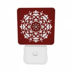 Night Light Set Of 2, A White And Red Flower Design On A Red Background. -Pattern Diy Shop 37c548198fcc401e290ed4044eacfffd5cc345a6