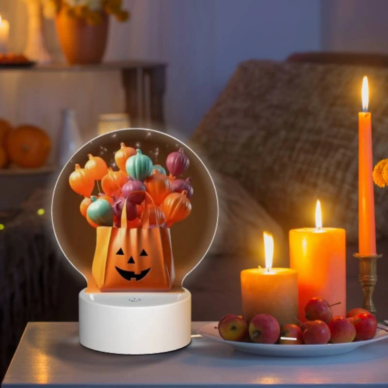 Round Acrylic Night Light, A bag of colorful pumpkins with a smiling face on it. Round Acrylic Night Light, A Bag Of Colorful Pumpkins With A Smiling Face On It. -Pattern Diy Shop 389814f08b72d0fe9b2f54954c6dac53ca017eee