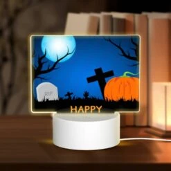 Rectangular Acrylic Night Light, A Halloween Scene With A Moon