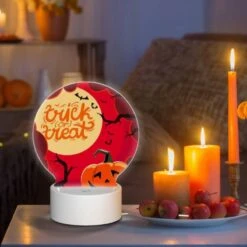 Round Acrylic Night Light, A Halloween Themed Poster With A Pumpkin And A Spider Web. -Pattern Diy Shop 3a60bfdae01ce5cd68cfef57f4ab3e505a770220