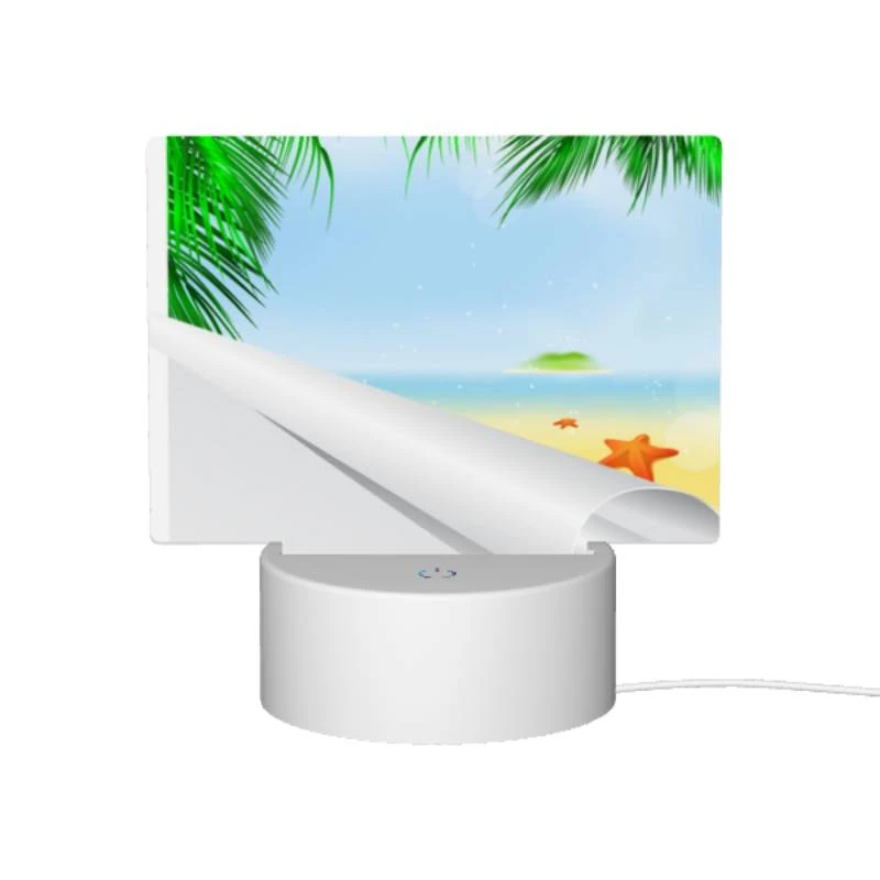 Rectangular Acrylic Night Light, A painting of a beach with palm trees and a starfish. Rectangular Acrylic Night Light, A Painting Of A Beach With Palm Trees And A Starfish. -Pattern Diy Shop 3a68f188cf0ae5cd90046a66f5f172d2fd7e4888