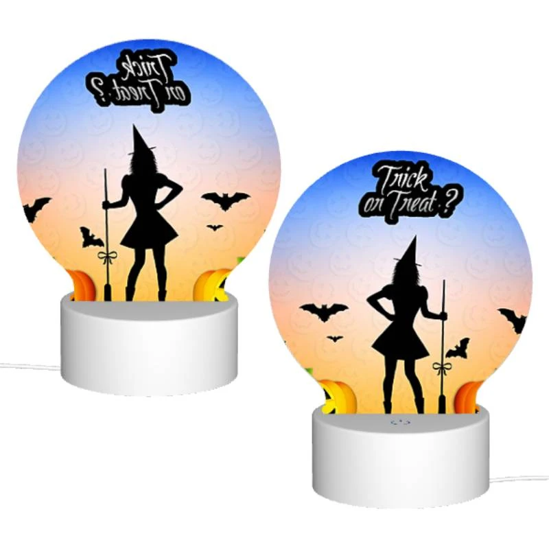 Round Acrylic Night Light, A witch on a broomstick with pumpkins and bats in the background. Round Acrylic Night Light, A Witch On A Broomstick With Pumpkins And Bats In The Background. -Pattern Diy Shop 3ba005dc24b02babbf89dec9f47748bfdc112462