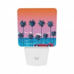 Night Light Set Of 2, A Red Sports Car Is Parked In Front Of A Row Of Palm Trees. -Pattern Diy Shop 3bbf2b4ff4af803d17757772cd4037724d0a0e5d